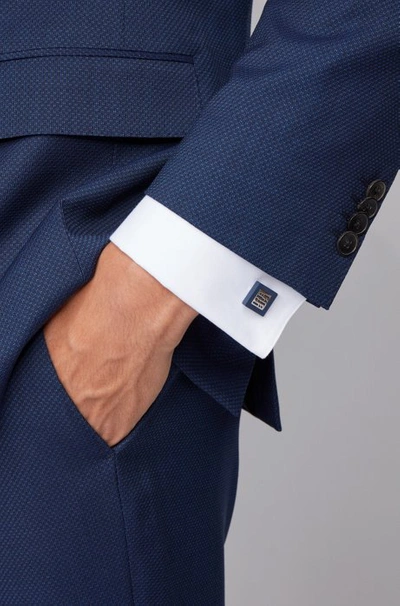 Shop Hugo Boss - Square Cufflinks In Matte Enamel With New Season Monogram - Dark Blue