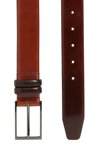 Hugo Boss Vegetable-tanned Leather Belt With Gunmetal Hardware In Brown