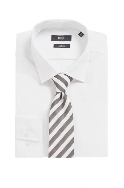Shop Hugo Boss - Block Stripe Tie In Silk Jacquard - Grey