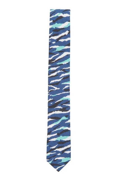 Shop Hugo Boss - Printed Tie In Cotton Poplin - Dark Blue