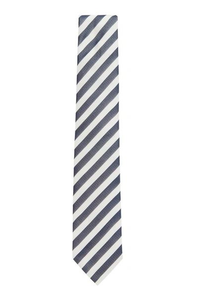 Shop Hugo Boss - Block Stripe Tie In Silk Jacquard - Light Blue