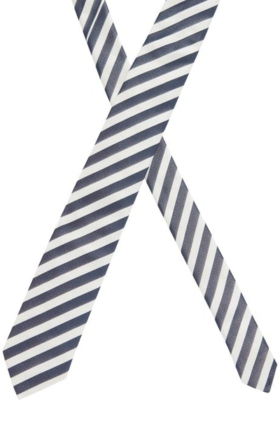 Shop Hugo Boss - Block Stripe Tie In Silk Jacquard - Light Blue