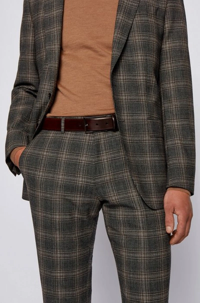 Hugo Boss Vegetable-tanned Leather Belt With Gunmetal Hardware In Dark Brown