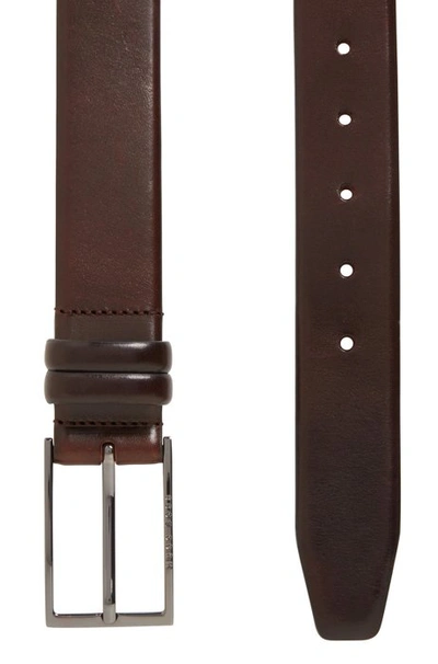 Hugo Boss Vegetable-tanned Leather Belt With Gunmetal Hardware In Dark Brown