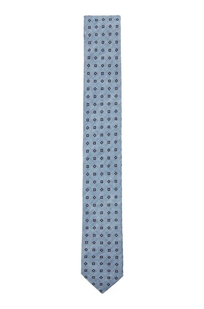 Shop Hugo Boss - Italian Made Tie In Pure Cotton With Printed Flowers - Light Blue