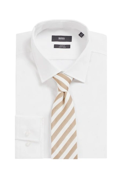 Shop Hugo Boss - Block Stripe Tie In Silk Jacquard - Light Beige