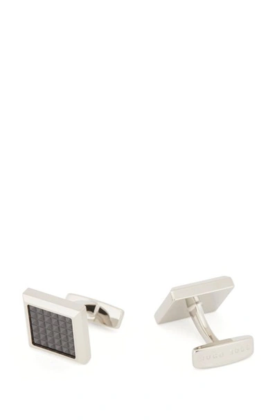 Shop Hugo Boss - Fixed Fastening Cufflinks With Enamel Micro Pattern - Dark Grey