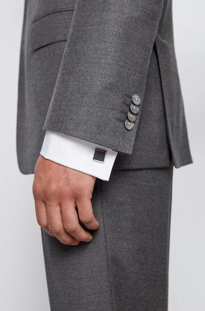 Shop Hugo Boss - Fixed Fastening Cufflinks With Enamel Micro Pattern - Dark Grey