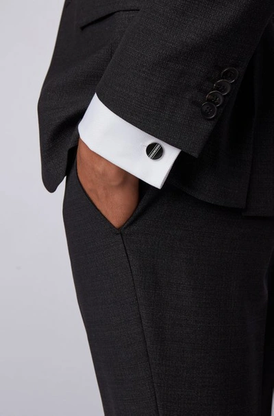 Shop Hugo Boss - Round Cufflinks With Stripe And Logo - Black