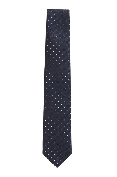 Shop Hugo Boss - Patterned Tie In Pure Silk With Water Repellency - Dark Blue