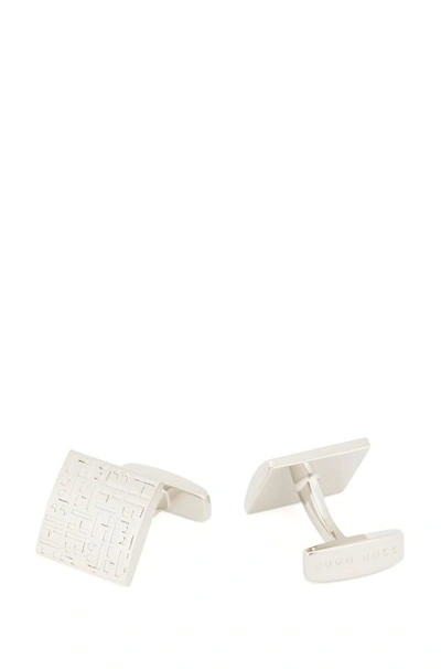 Shop Hugo Boss - Square Cufflinks With Curved Surface And Lasered Monograms - Silver