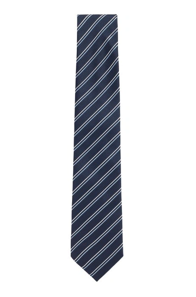Shop Hugo Boss - Diagonally Striped Tie In Italian Silk Jacquard - Light Blue