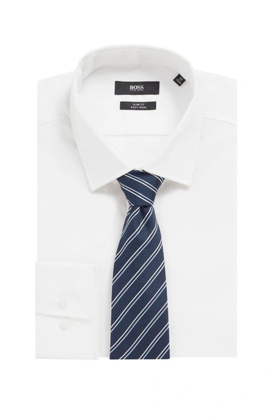 Shop Hugo Boss - Diagonally Striped Tie In Italian Silk Jacquard - Light Blue
