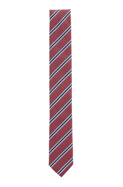 Shop Hugo Boss - Italian Made Striped Tie In Recycled Fabric - Dark Pink