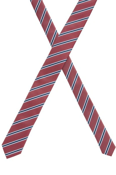 Shop Hugo Boss - Italian Made Striped Tie In Recycled Fabric - Dark Pink