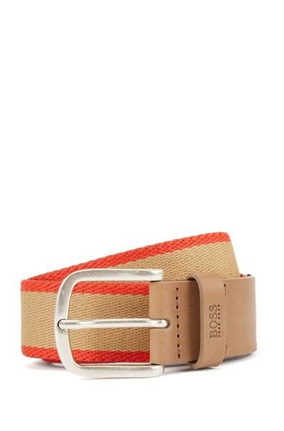 Shop Hugo Boss - Reversible Belt In Fabric And Leather - Khaki