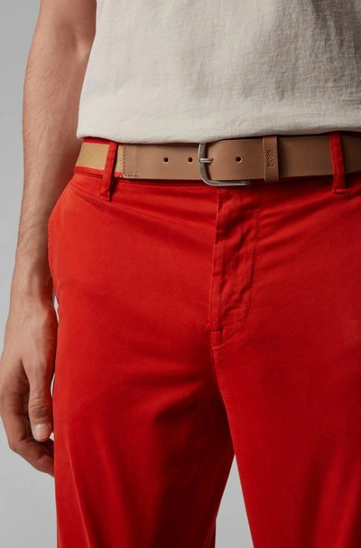 Shop Hugo Boss - Reversible Belt In Fabric And Leather - Khaki