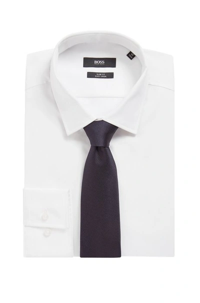 Shop Hugo Boss - Italian Made Tie In Water Repellent Silk Jacquard - Dark Blue