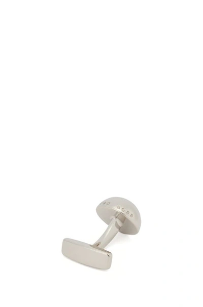 Shop Hugo Boss - Domed Cufflinks In Brass With Logo Trim - Silver