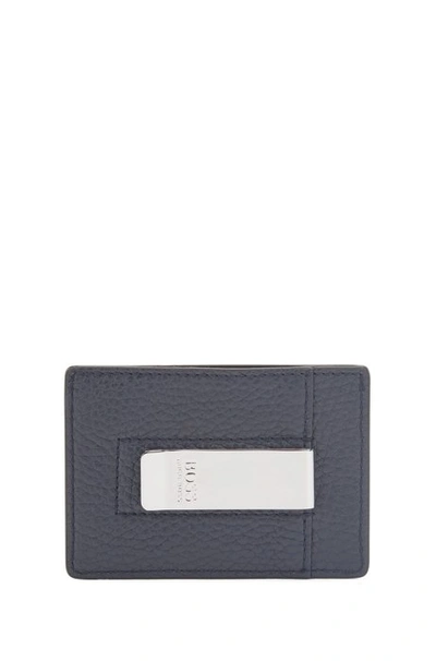 Shop Hugo Boss - Italian Leather Card Holder With Money Clip - Dark Blue