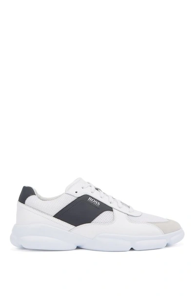 Shop Hugo Boss - Low Top Trainers In Leather With Open Mesh Panels - White