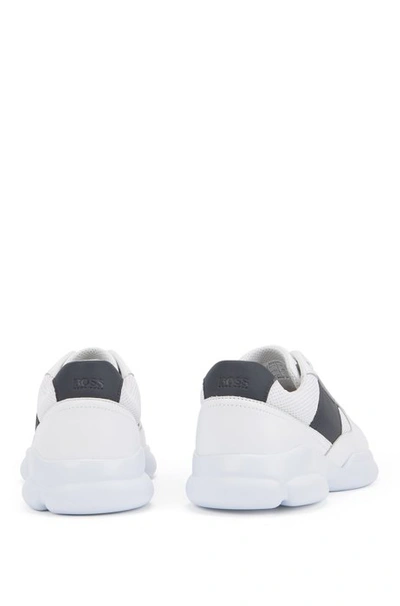 Shop Hugo Boss - Low Top Trainers In Leather With Open Mesh Panels - White