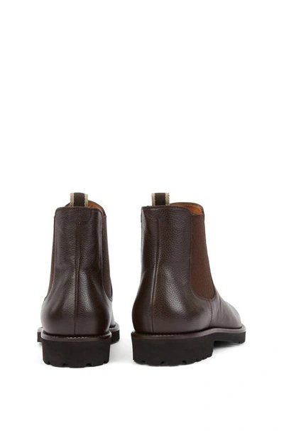 Shop Hugo Boss - Italian Made Chelsea Boots In Leather With Monogram Panels - Dark Brown
