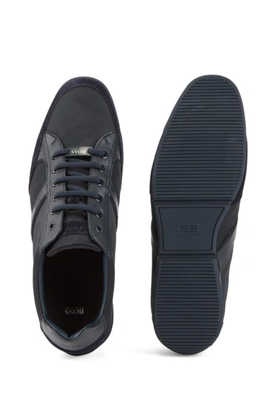 Shop Hugo Boss Lace Up Hybrid Sneakers With Moisture Wicking Lining In Dark Blue