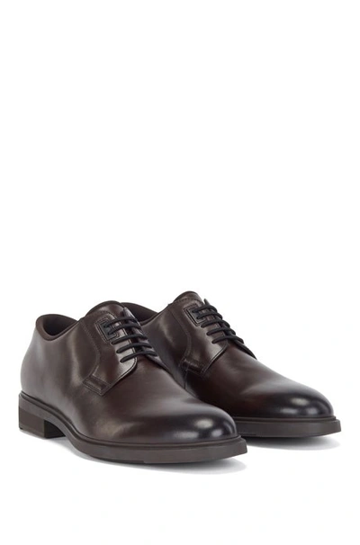 Shop Hugo Boss - Italian Made Leather Derby Shoes With Outlast® Lining - Dark Brown