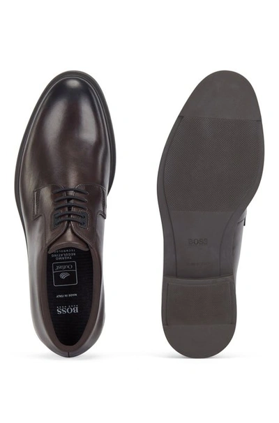 Shop Hugo Boss - Italian Made Leather Derby Shoes With Outlast® Lining - Dark Brown