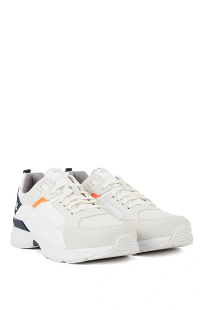 Shop Hugo Boss - Low Top Sneakers In Mixed Materials With Branded Webbing - White