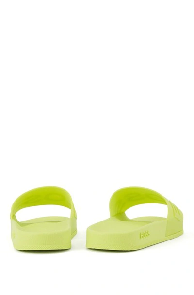 Shop Hugo Boss - Italian Made Slides With Logo Strap And Contoured Sole - Yellow