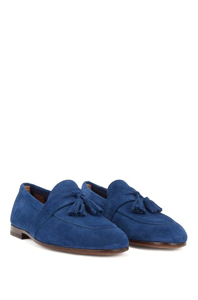 Shop Hugo Boss - Suede Loafers With Tassel Trim - Dark Blue