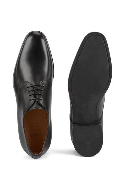 Shop Hugo Boss Italian-made Derby Shoes In Vegetable-tanned Leather In Black