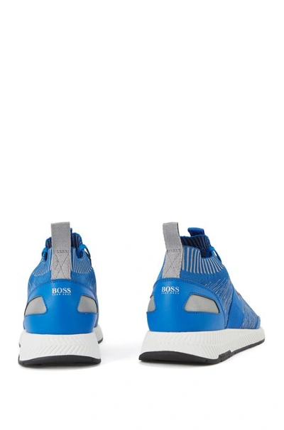 Shop Hugo Boss - Running Style Sneakers In Mixed Materials With Knitted Sock - Light Blue