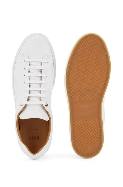 Shop Hugo Boss Low Top Trainers In Burnished Calf Leather In White