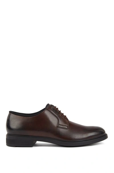 Shop Hugo Boss - Italian Made Leather Derby Shoes With Outlast® Lining - Dark Brown