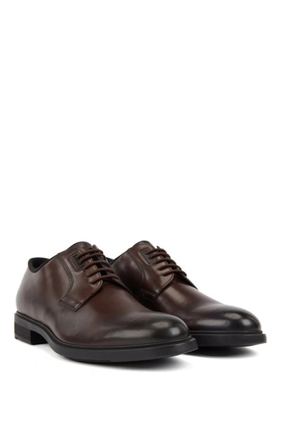 Shop Hugo Boss - Italian Made Leather Derby Shoes With Outlast® Lining - Dark Brown