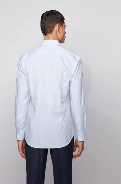Shop Hugo Boss - Slim Fit Shirt In Striped Cotton With Aloe Vera Finish - Light Blue