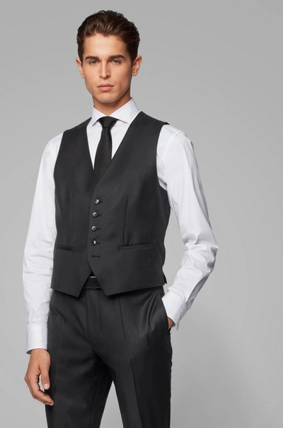 Shop Hugo Boss Tailored Slim Fit Waistcoat In Virgin Wool In Black