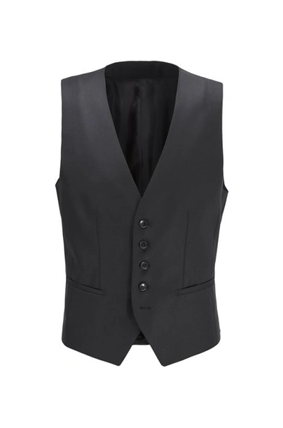 Shop Hugo Boss Tailored Slim Fit Waistcoat In Virgin Wool In Black