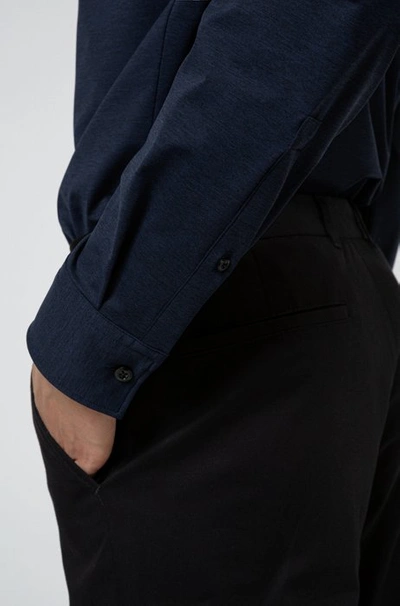 Shop Hugo Boss - Slim Fit Shirt In Melange Stretch Jersey - Dark Blue