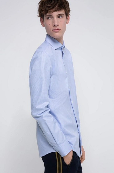 Shop Hugo Boss - Slim Fit Shirt In Two Ply Cotton - Light Blue