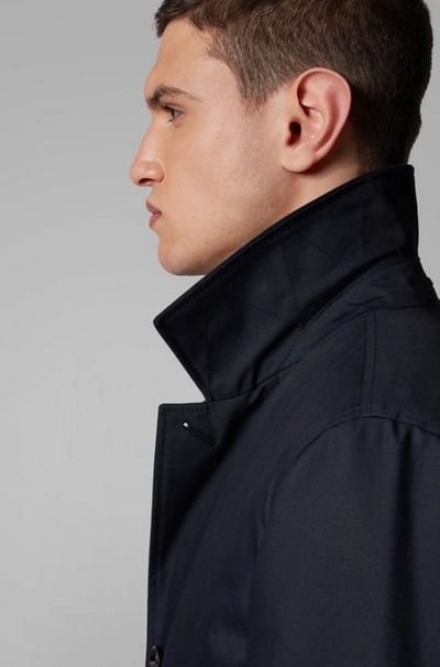 Shop Hugo Boss - Regular Fit Coat With Removable Padded Lining - Dark Blue