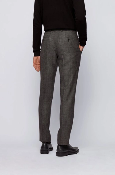 Shop Hugo Boss - Slim Fit Pants In Virgin Wool With Herringbone Pattern - Black