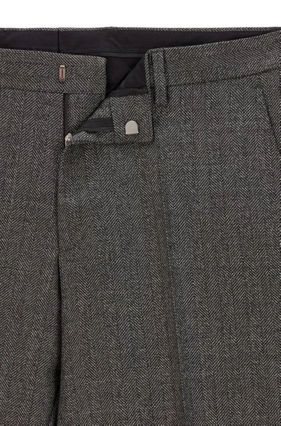 Shop Hugo Boss - Slim Fit Pants In Virgin Wool With Herringbone Pattern - Black