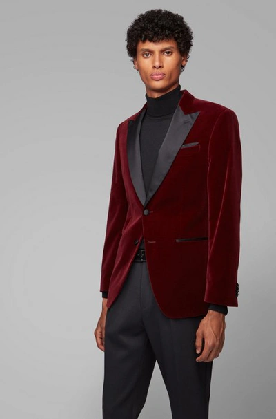 Hugo Boss Men's Peak-lapel Velvet Jacket In Burgundy | ModeSens