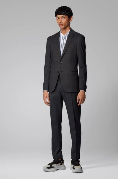 Shop Hugo Boss Slim Fit Jacket In A Melange Cotton Blend In Grey