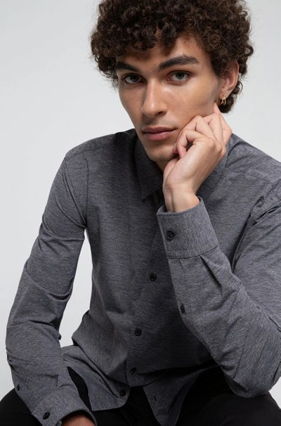 Shop Hugo Slim-fit Shirt In Melange Stretch Jersey In Dark Grey