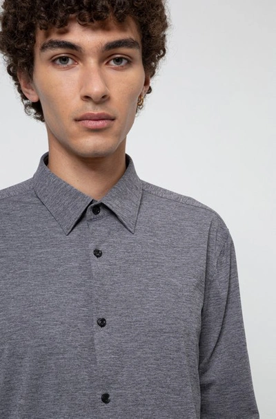 Shop Hugo Slim-fit Shirt In Melange Stretch Jersey In Dark Grey